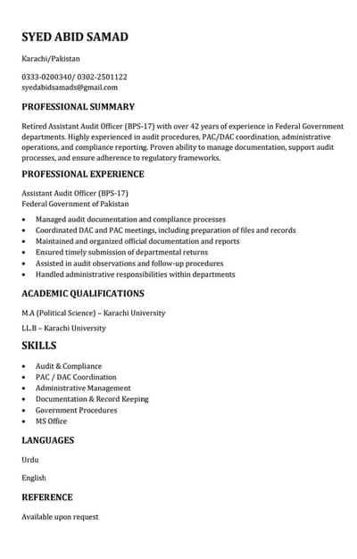 Job required for Senior Auditor