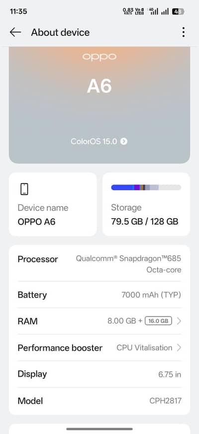 Oppo A6 8/128 one month used like new mobile