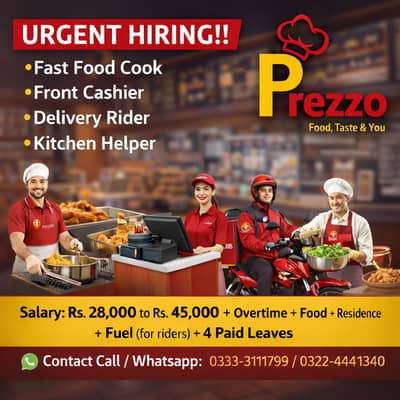 Fast Food Cook, Helper, Order taker, delivery rider, front cashier job