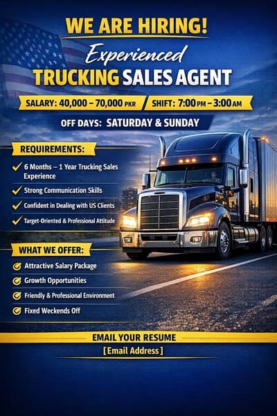 hiring trucking sale agent in parkview lahore