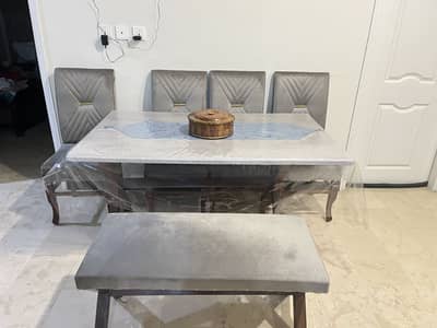 Modern Wooden Dining Table with 4 Chairs and Bench
