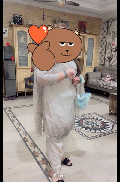 beautiful dress iñ light green sea green shade with heavy work on it