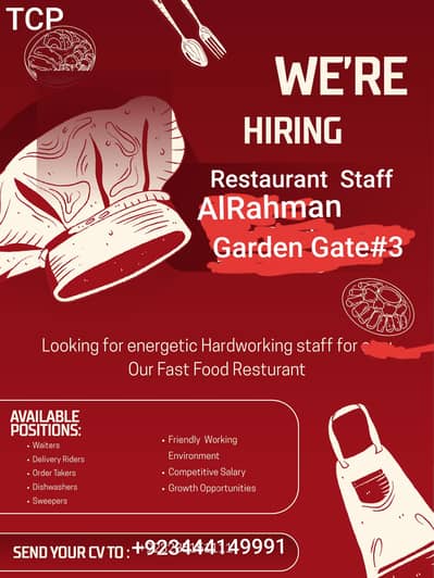 Urgently hiring Restaurant Staff