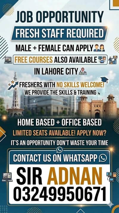 Fresh staff required in Lahore