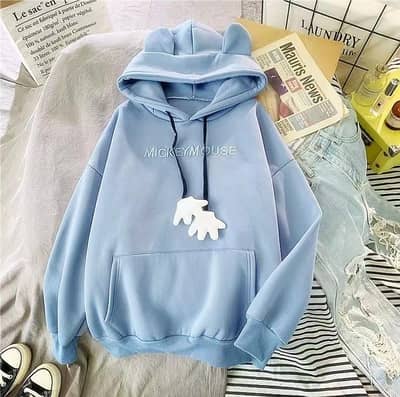Women's Fleece embroidered Hoodie Light Blue loos fit