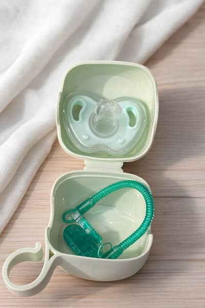 high quality pacifier with spring and box,silicon plate n spoon set