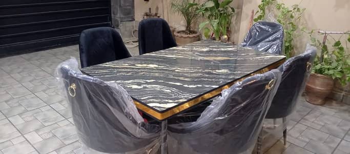 6 seater dining table/UV top table/restaurant dining set/cafe chairs