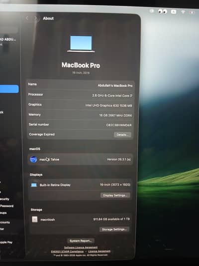 MacBook pro 16 inch(intel)  16gb/1tb