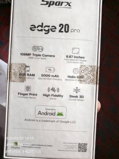 Aoa i,m my phone sparx edge 20 pro 8/256 storage