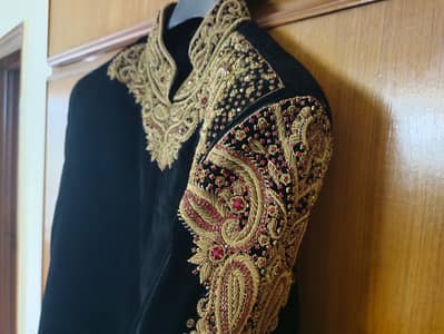Elegant Black Velvet Sherwani with Premium Embroidery
