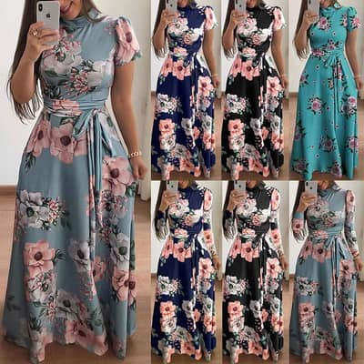 woman floral Maxi Dress Short Sleeve Wrap Hem New 2026