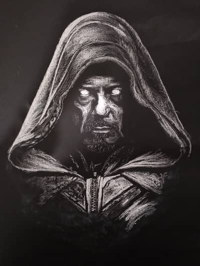Victor Von Doom White pastel drawing on black sheet