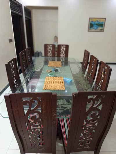 10 seater wooden dining table set with heavy glass top