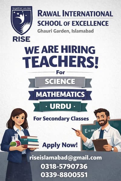 Hiring Teachers for Secondary Classes | Science, Math, Urdu