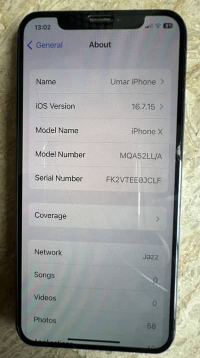 IPhone X64GB-PTA Approved/New Battery 100%