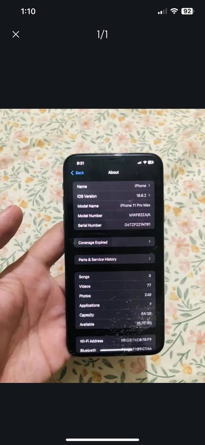 I phone 11 pro max 64 GB PTA approved Dual sim Physical 03213121244