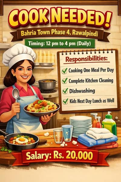 Cook Needed Bahria Town Phase 4 Rawalpindi