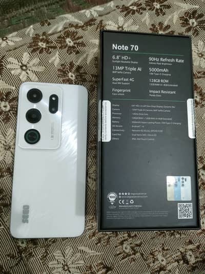 SEGO Note 70 12GB RAM 128GB – white Color – With Box & Charger – Warr