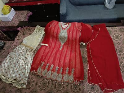 Short frock full embroidery Sharara long dupata used but like new