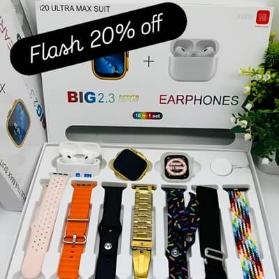 i20 Ultra Watch 10-in-1 Combo– 7 Straps 1 BT dialer 1 Airpods Wireless