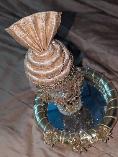 Hand crafted Bridal Doodh pilae glass set Hand crafted (Golden Theme)