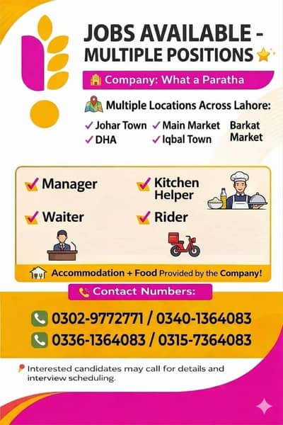 We Are Hiring What  a Paratha Lahore