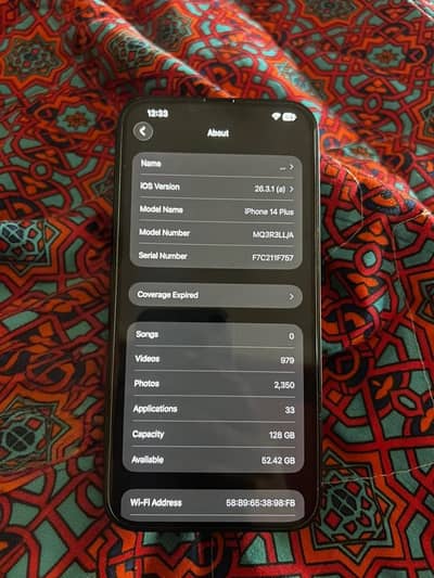 I phone 14 plus JV 128gb