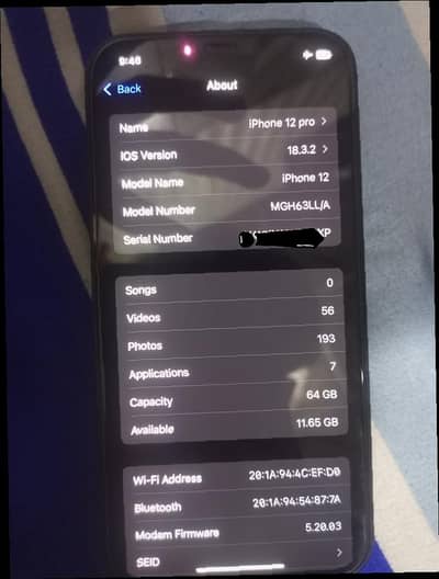 iphone 12 factory unlocked LLA model 2 month sim time for sale not exc