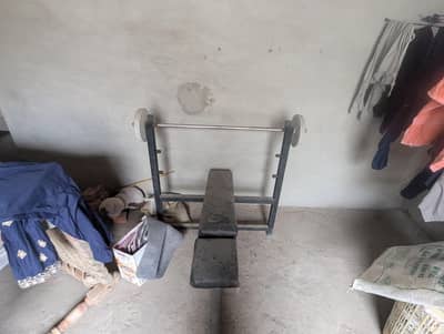 Bench press with rod & 4 stones plates | multi position| home gym