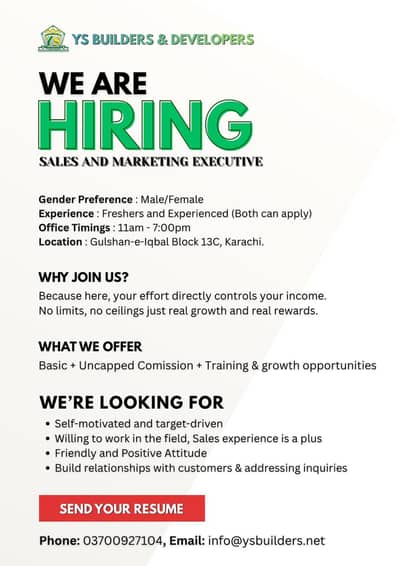 Hiring for Sale and Marketing