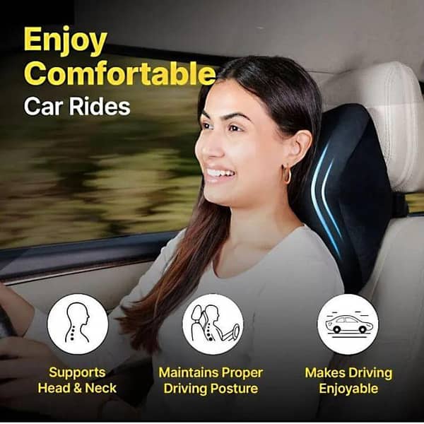 Luxury Ergonomic Memory Foam Car Neck Pillow – PU Leather Headrest Cushion for Comfortable Neck Support on Long Drives