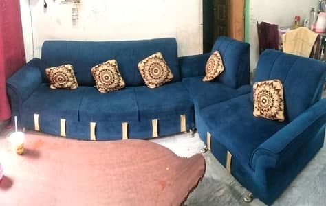L-shaped Blue Velvet Sofa