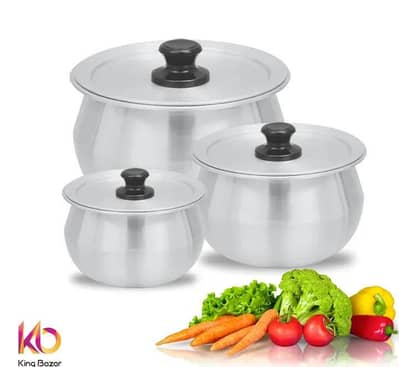Aluminium 3-Piece Cooking Pot Set Silver
