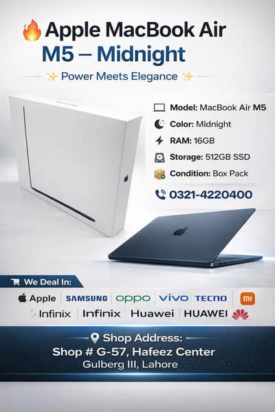 Apple MacBook Air M5 – Midnight | 16GB RAM | 512GB SSD | Box Pack