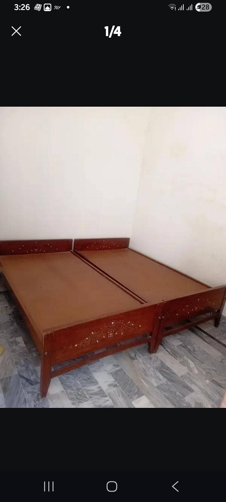 دو عدد ٹاہلی کے بنے سنگل بیڈز کی جوڑی ۔بہترین حالت اور ڈیزائن میں  بلک 0