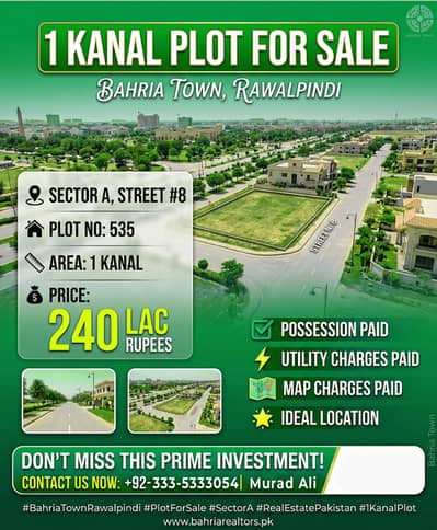 HOT DEAL ALERT! Kanal Plot available in Bahria Town Rawalpindi Sector A.