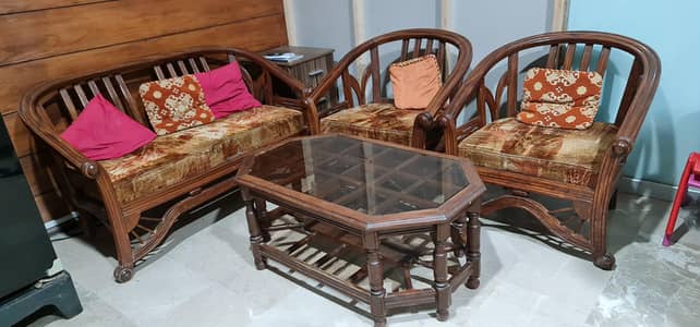 SOLID WOODEN 2+1+1 SMART  SOFA+TABLE