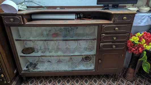 Wooden Showcase / Crockery Cabinet with Glass Front