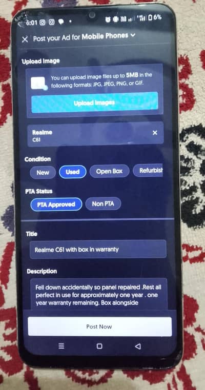 Realme C61 with box in warranty