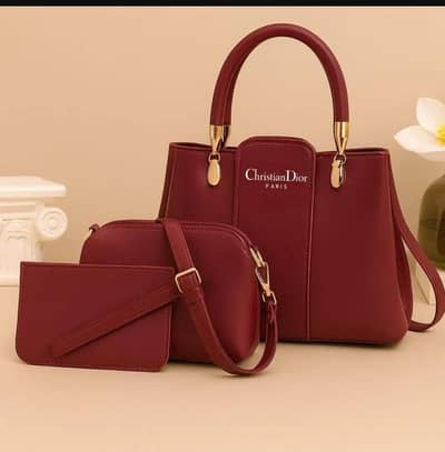 Premium 3-Piece Maroon Handbag Set for Women - Stylish Leather