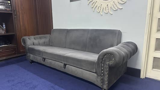 3 Seater Sofa cum Bed | Grey | Blue | Furniture | Sofa Bed