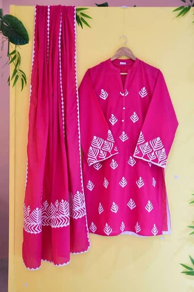 Aplic work  handmade 3pc dress  with sequence
