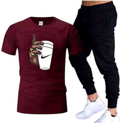 Stylish Men's Cotton Printed Tracksuit - T-Shirt & Trouser Set
