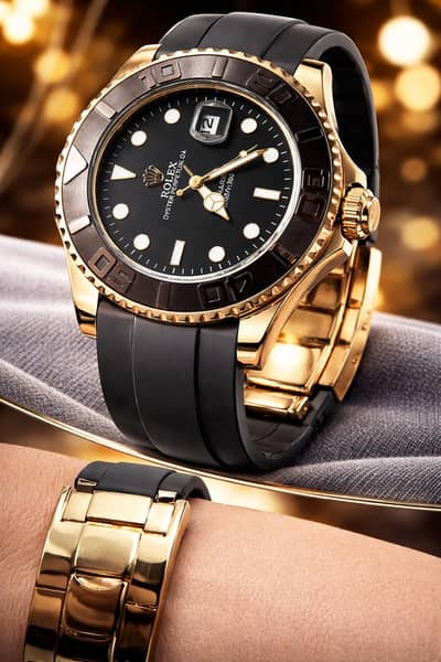 “Luxury Rolex Style Watch – Black & Gold – Excellent Condition”