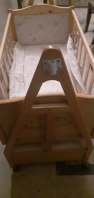 Used Wooden Baby Cot with Swing and Cradle Function - Excellent