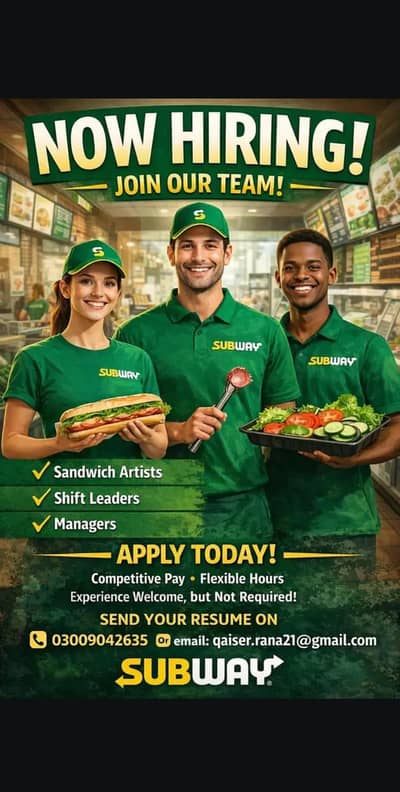 CREW MEMBER REQUIRED FOR WORK IN SUBWAY RESTAURANT Y BLOCK