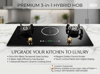 Premium 3-in-1 Hybrid Hob – 2 Gas + 1 Electric Burner | Stock Availabl