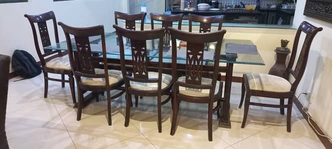 Solid Sheesham Wood Dining Table Set – 8 Chairs – Glass Top – Excellen