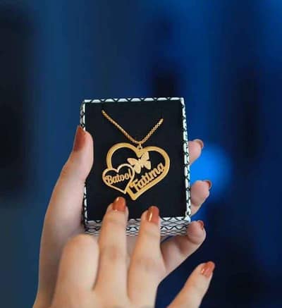Golden butterfly heart name necklace