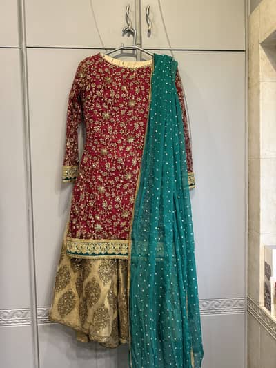 Net gharara and Shirt, with pure Chiffon Dupatta